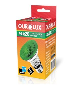 LAMP HALOGENA PAR20 127V 50W 30. VERDE OUROLUX 01348