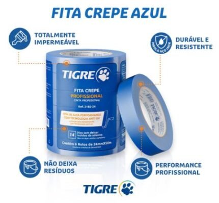 FITA CREPE AZUL PROFISSIONAL AINTI-UV 24MMX50M TIGRE 62182024