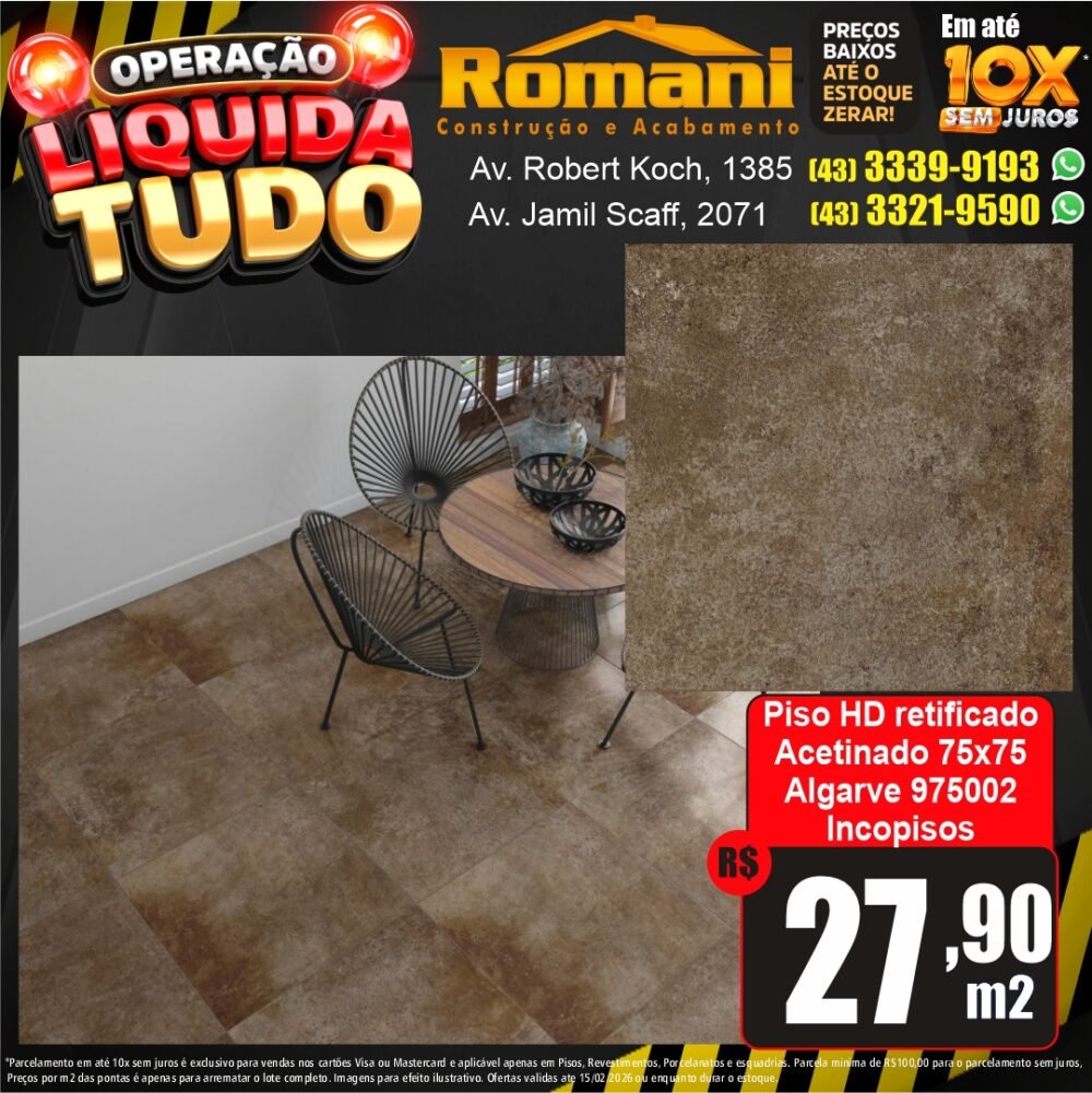 piso acetinado algarve retificado - liquidacao oferta promocao