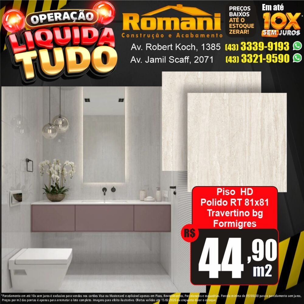 piso polido 81x81 retificado travertino hd formigres - liquidacao oferta promocao