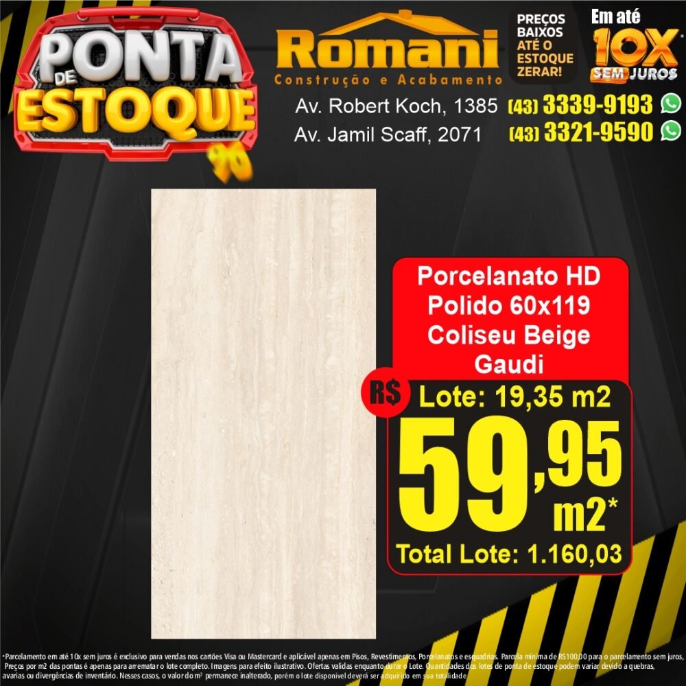 porcelanato 60x119 coliseu bege gaudi - ponta estoque liquidacao promocao oferta