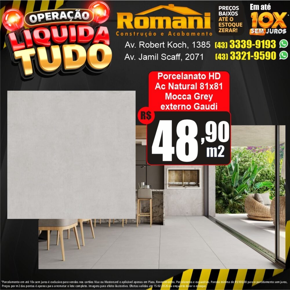 porcelanato mocca grey 81x81 natural exertno acetinado gaudi retificado - liquidacao oferta promocao