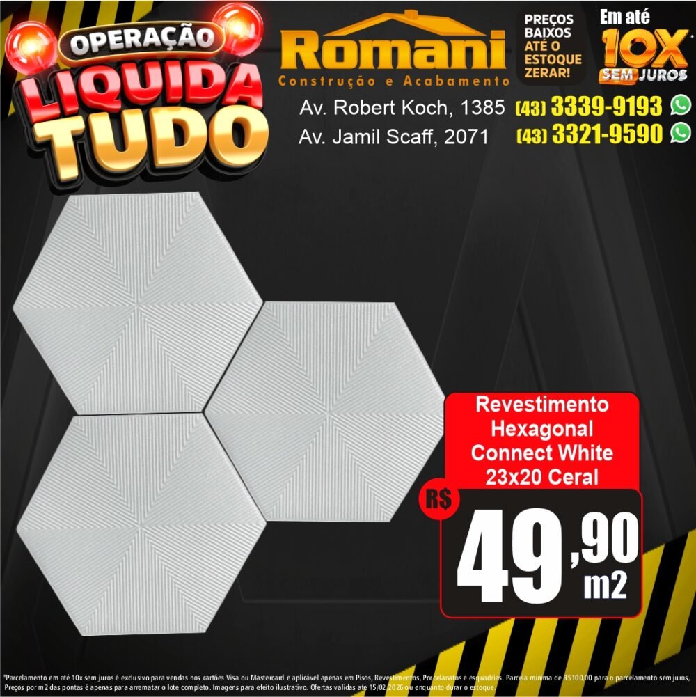 revestimento hexagonal conect white ceral - liquidacao oferta promocao
