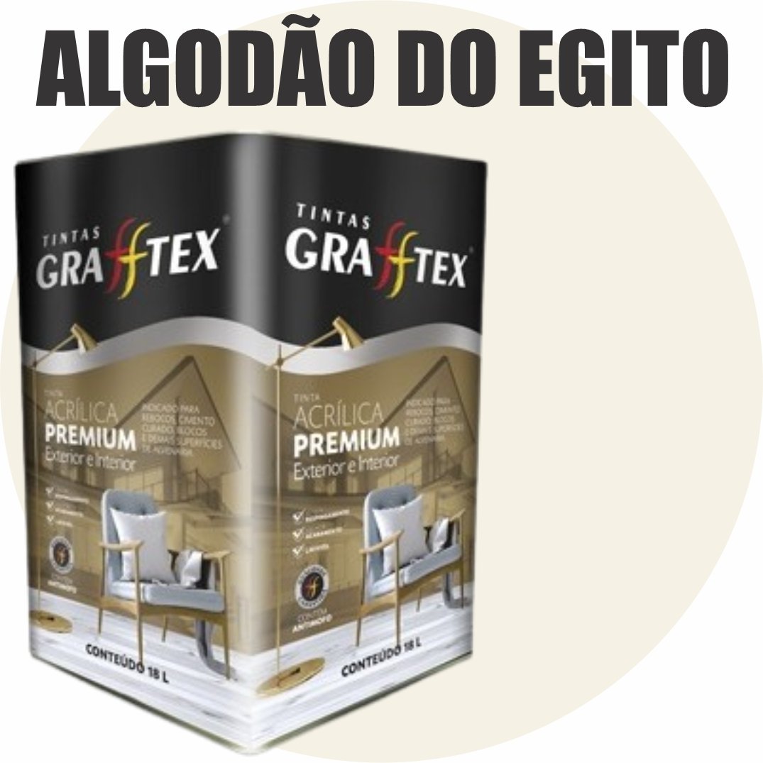 f45786a8-998b-4fc9-a15e-bee5923739ab TINTA ACRILICA FOSCA PREMIUM INT/EXT 18L ALGODAO DO EGITO GRAFFTEX-