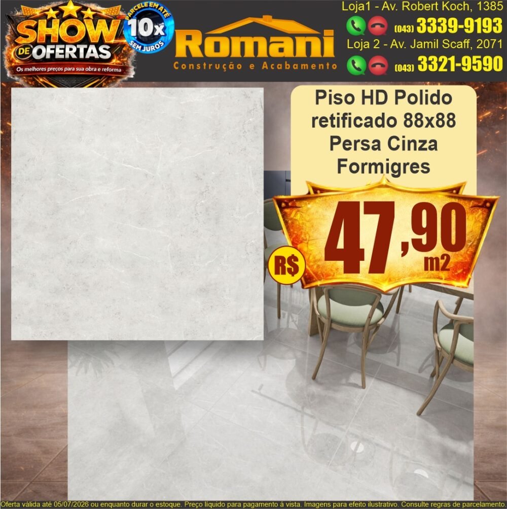 PISO RETIFICADO POLIDO HD 88X88 PERSA CINZA FORMIGRES SHOW DE OFERTAS promocao oferta barato