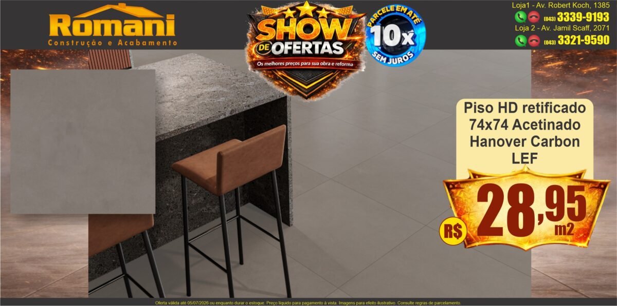 gr_piso acetinado actinado grafite cimenticio 74x74 hanover carbor SHOW DE OFERTAS promocao oferta barato