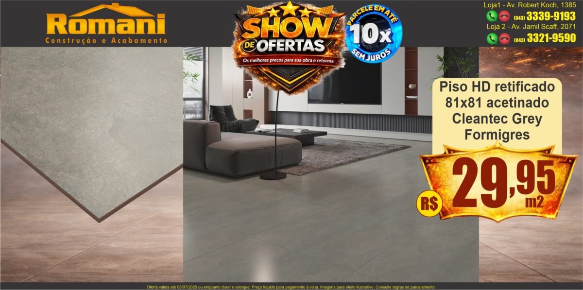 gr_piso dh retificado cimenticio cleantec cinza grey acetinado FORMIGRES SHOW DE OFERTAS promocao oferta barato