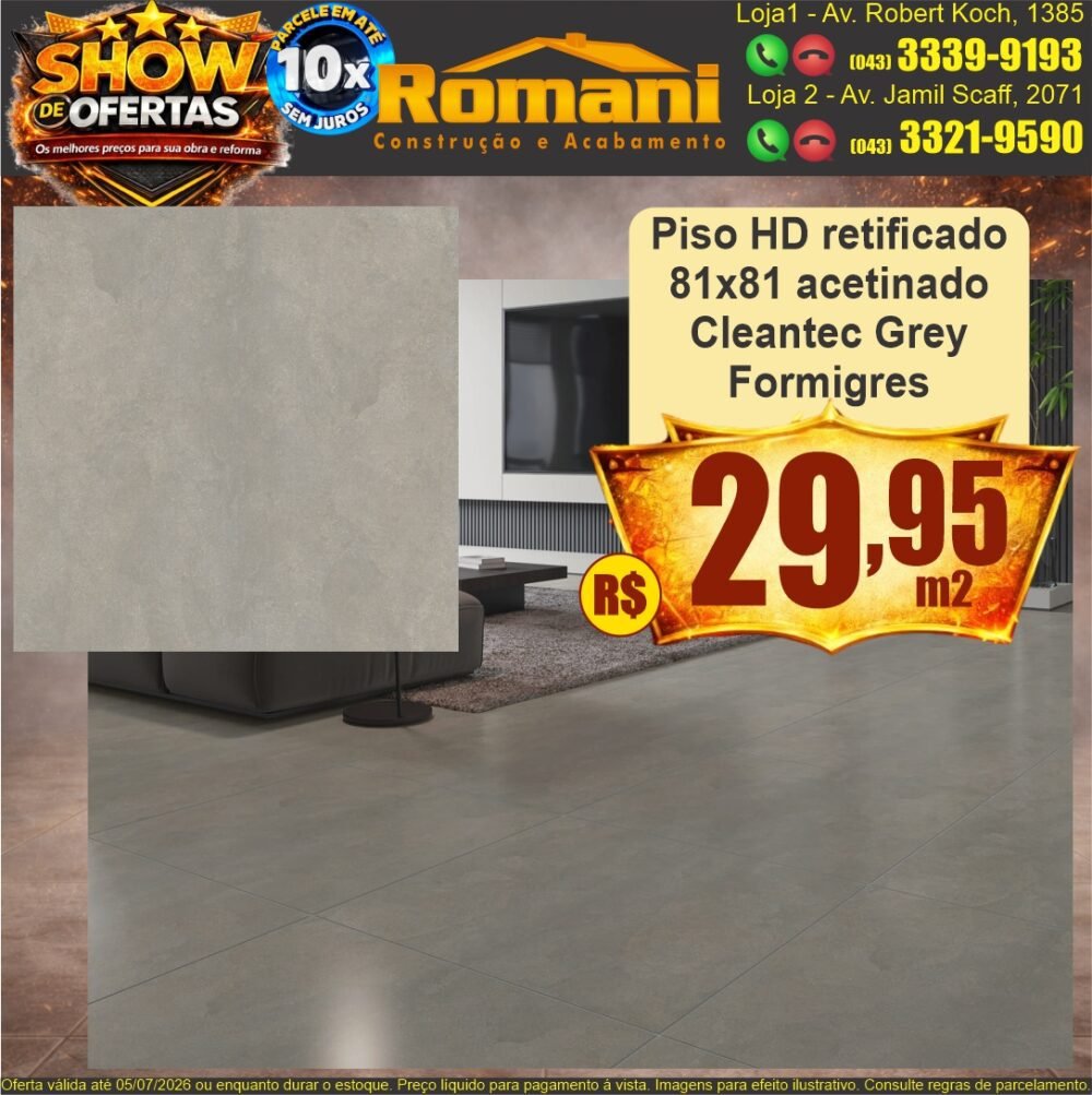 piso dh retificado cimenticio cleantec cinza grey acetinado FORMIGRES SHOW DE OFERTAS promocao oferta barato