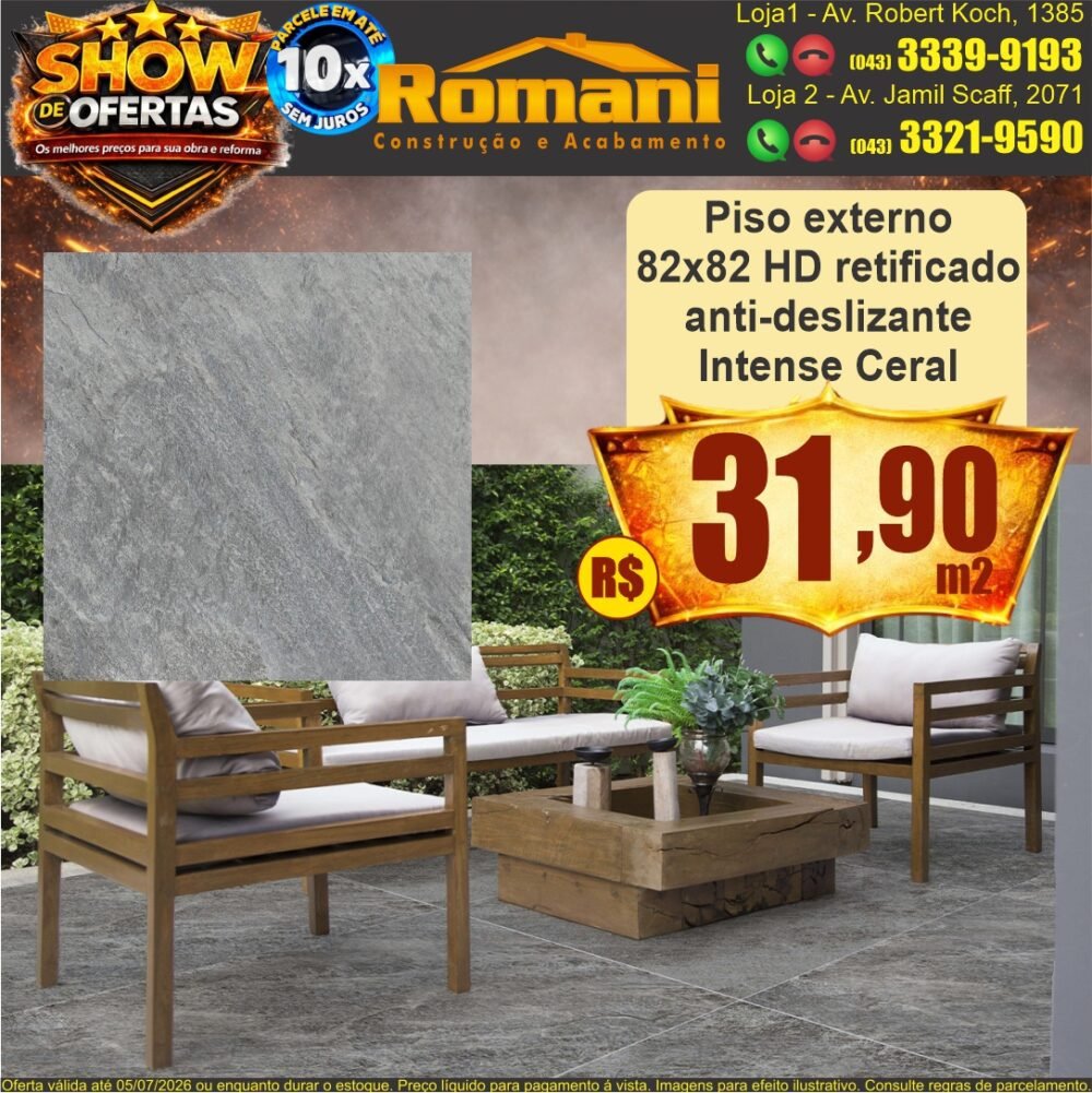 piso externo 82x82 anti deslizante cimenticio cinza ceral intense retificado SHOW DE OFERTAS promocao oferta barato