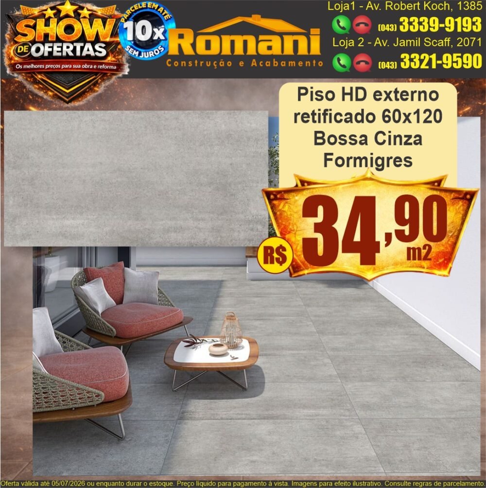 piso externo granilhado 60x120 cimenticio hd retificado bossa cinza FORMIGRES SHOW DE OFERTAS promocao oferta barato
