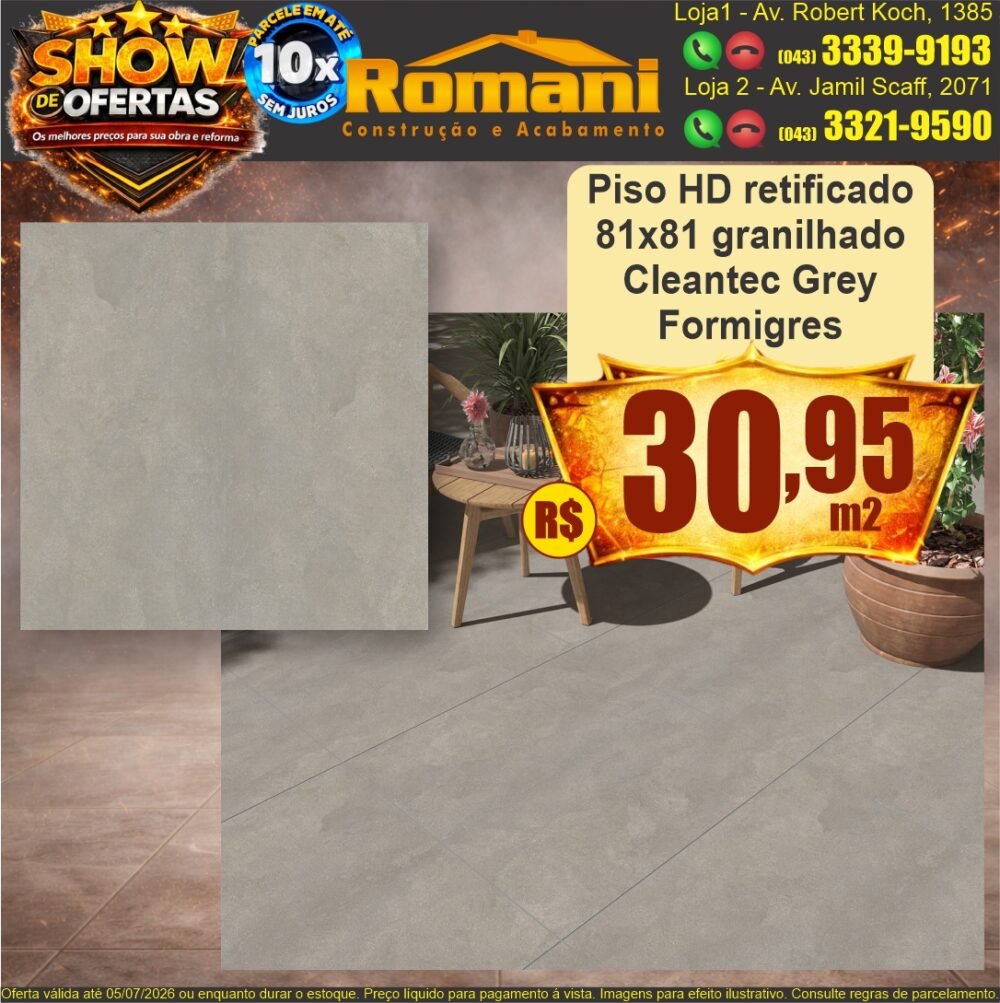 piso externo granilhado 81x81 hd retificado cleantec grey cinza FORMIGRES SHOW DE OFERTAS promocao oferta barato