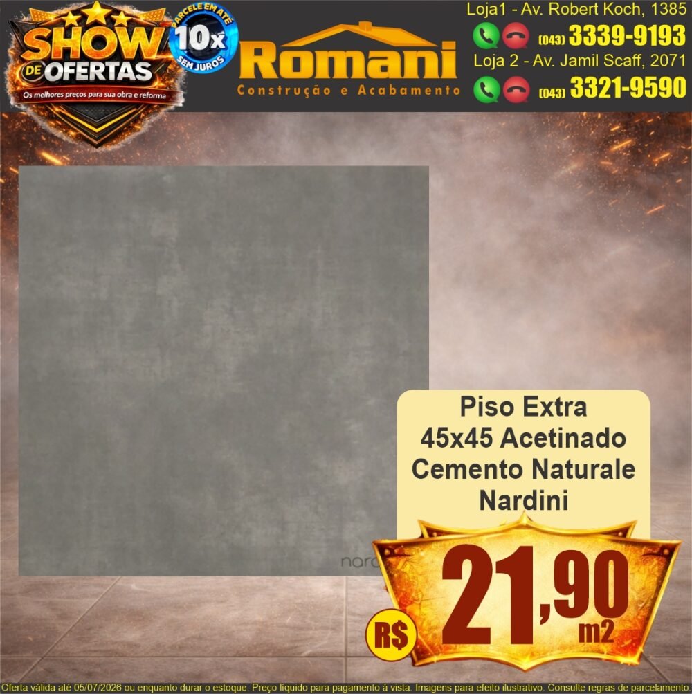 piso extra 45x45 cemento natural cinza promocao oferta barato
