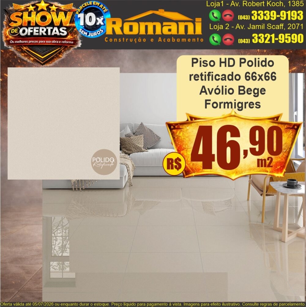 piso retificado 66x66 polido hd avoligo bege FORMIGRES SHOW DE OFERTAS promocao oferta barato