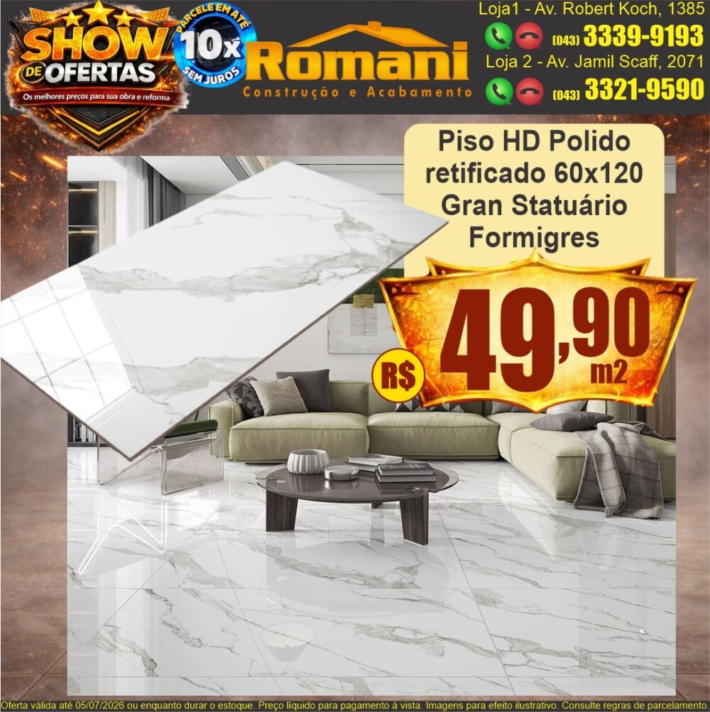 piso retificado polido HD 60x120 grande formato statuario gran calacato formigres marmorizado SHOW DE OFERTAS promocao oferta barato