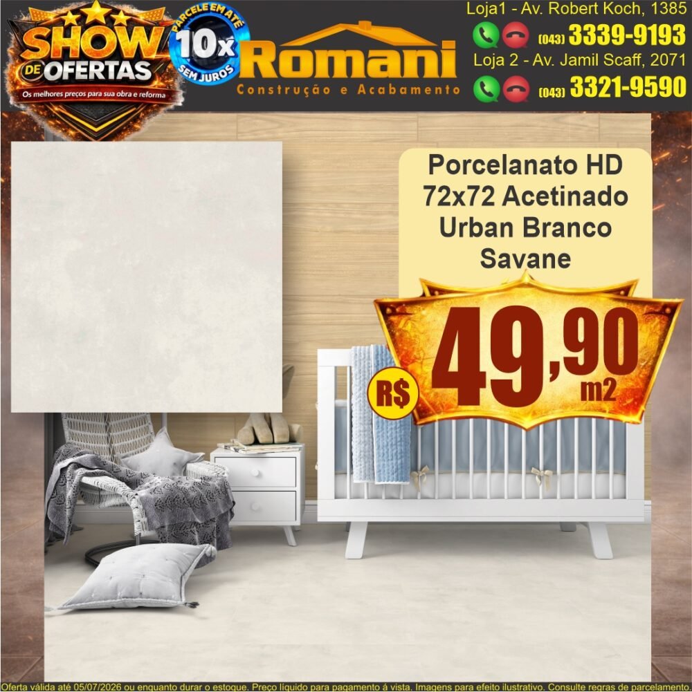 porcelanato 72x72 acetinado hd cimenticio urban branco savane - show de oferta promocao barato romani