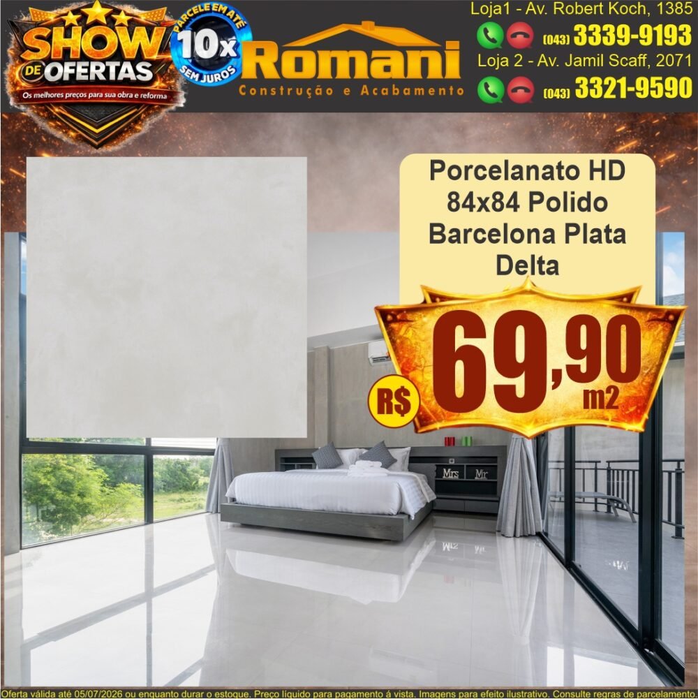 porcelanato 84X84 POLIDO BARCELNOLA PLATA show de oferta promocao barato romani