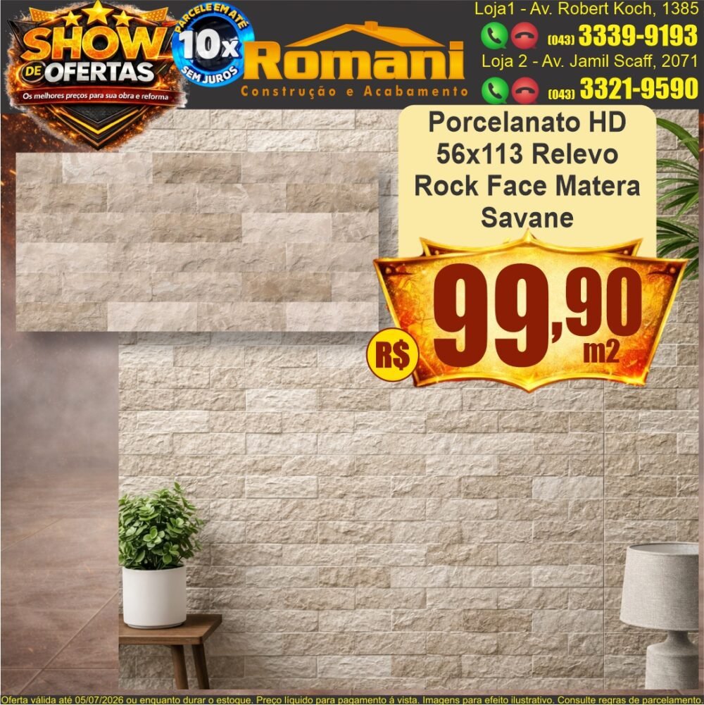 porcelanato ROCK FACE MATERA SAVANE HD - show de oferta promocao barato romani
