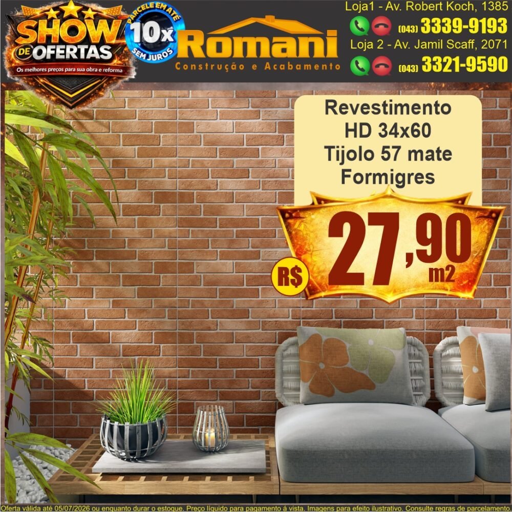 revestimento hd tijolo 57 34x60 acetinado tijolinho SHOW DE OFERTAS promocao oferta barato