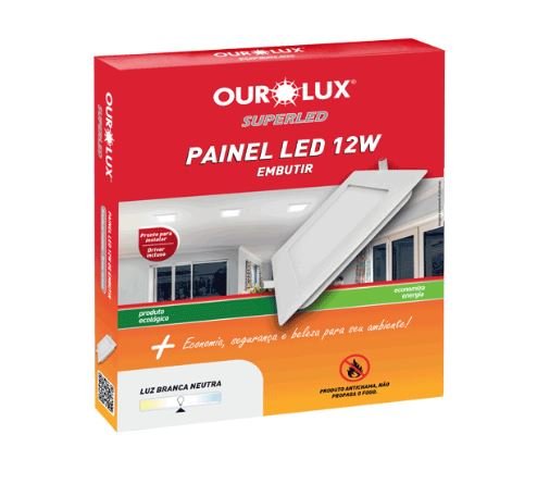 PAINEL LED QUAD EMBUTIR 12W 2700K BIVOLT OUROLUX 03209A