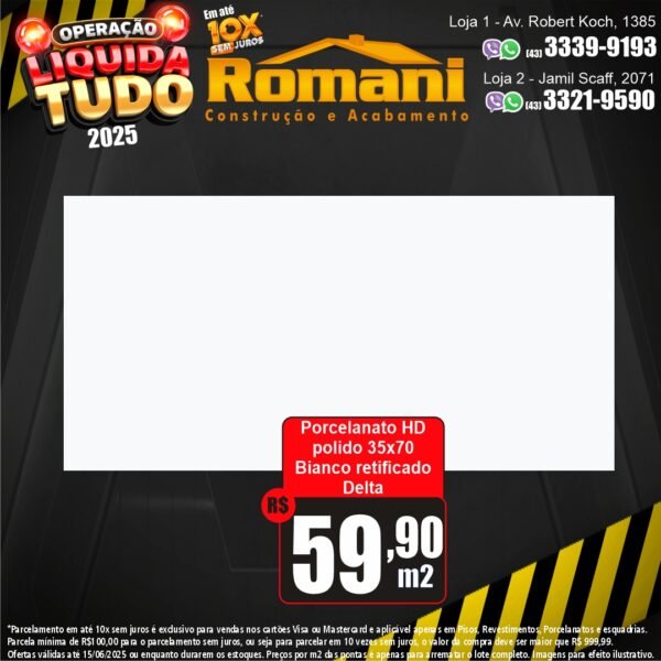 REVEST. PORC. RET. 35X70 BIANCO POLIDO DELTA 1,97*