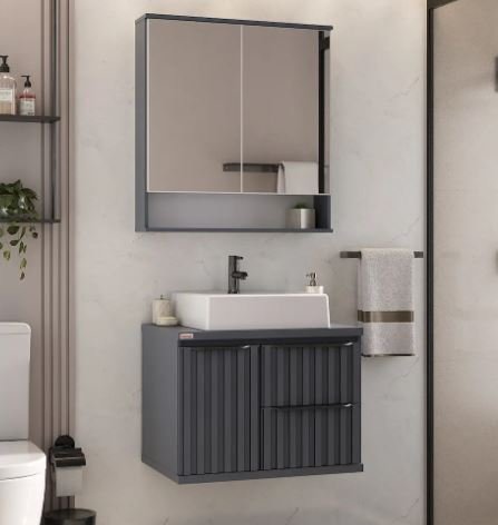 KIT CECILIA SUSPENSO 60CM CHUMBO C/CUBA ESPEELHEIRA BRANCA FABRIBAM