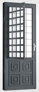 PORTA POSTIGO C/GR QUAD. ALMOF AÇO PRETA C/ VIDRO LISO 85X215-12 DIR MIC