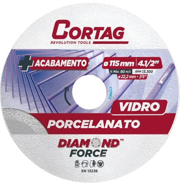 DISCO DIAMANTADO PORCELANATO/VIDRO 115MM /4.1/2 BRANCO CORTAG 62797