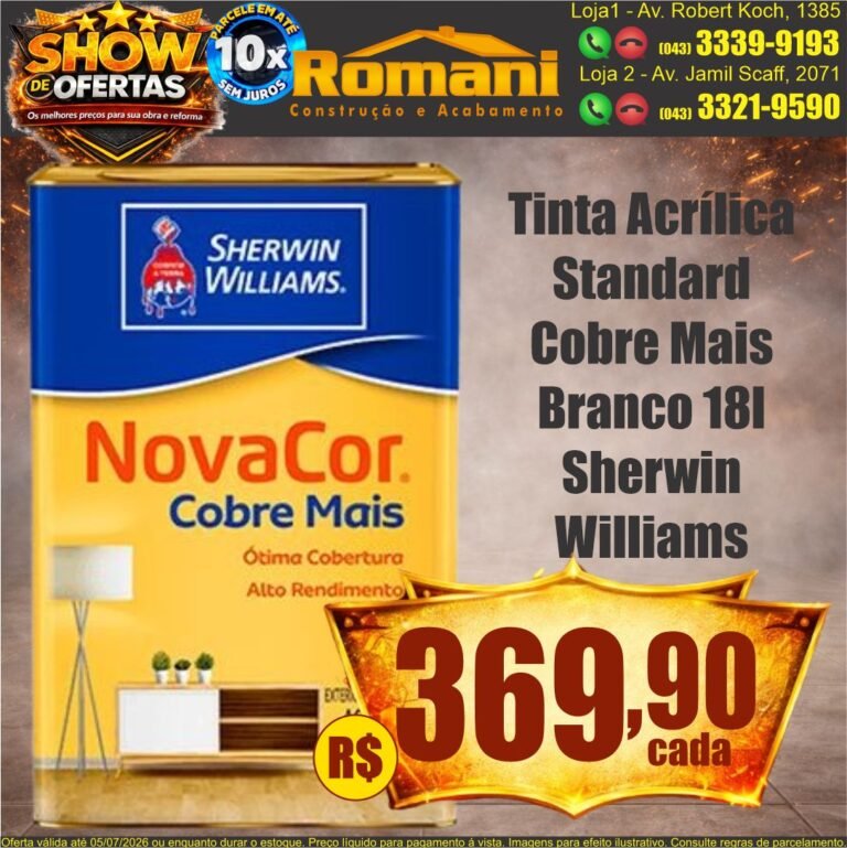 Tinta Acrílica rende mais novacor 18l sherwin williams suvinil show de ofertas promocao