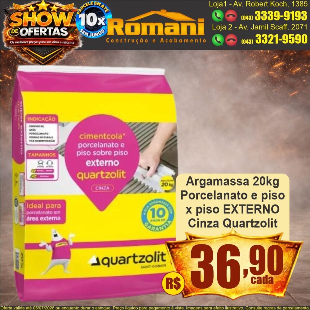 argamassa porcelanato piso sobre piso externo cinza 20kg quartzolit show de ofertas promocao