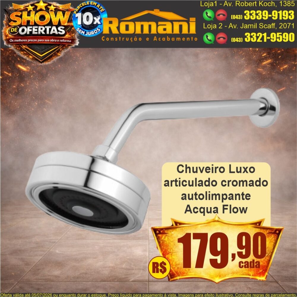 chuveiro autolimpante acqua flow cromado ultra metais show de ofertas promocao