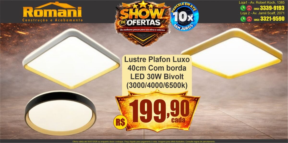 gr_lustre plafon luxo 40cm com borda led 30w bivol show de oferta promocao