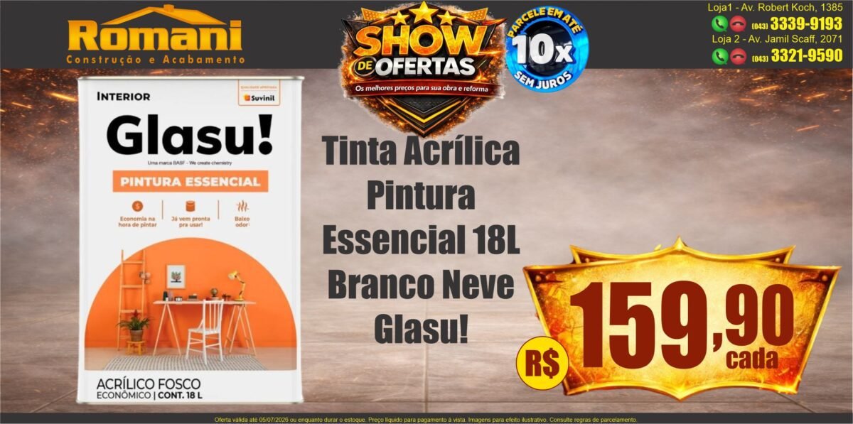 gr_tinta acrilica pintura essencial Glasu fosco branco neve 18l suvinil show de ofertas promocao