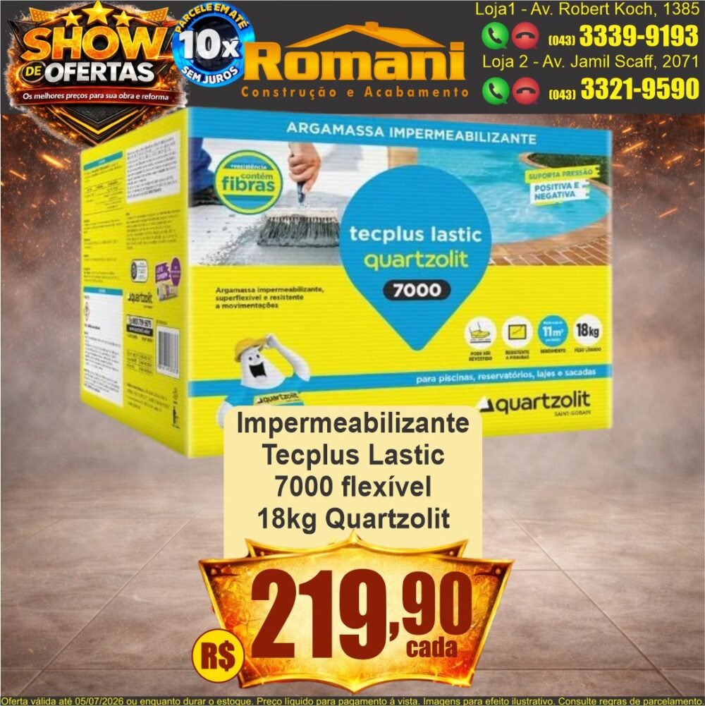 impermeabilizante tecplus lastic 7000 flexivel 18kg quartzolit show de ofertas promocao