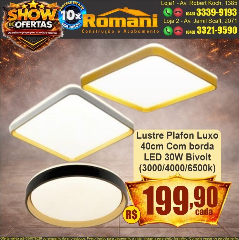 lustre plafon luxo 40cm com borda led 30w bivol show de oferta promocao