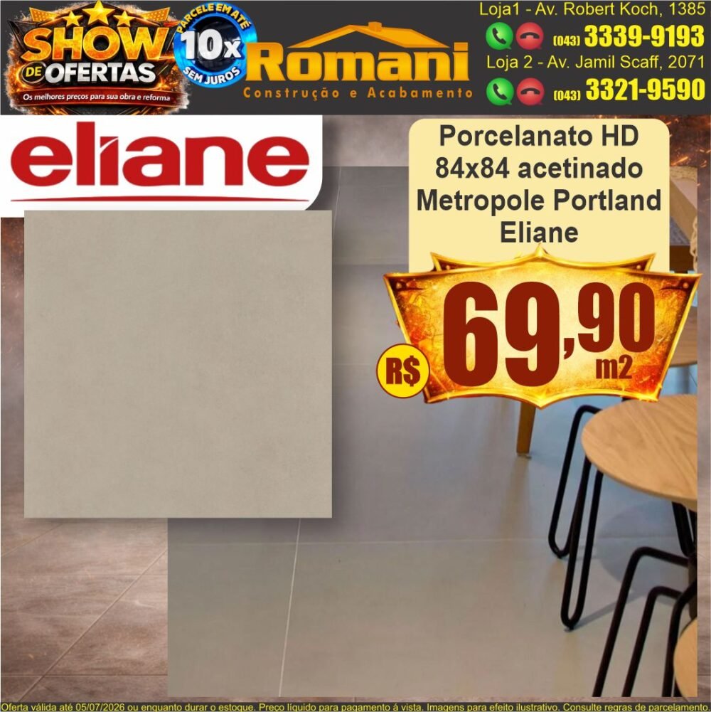porcelanato acetinado 84x84 metropole portland eliane show de oferta promocao