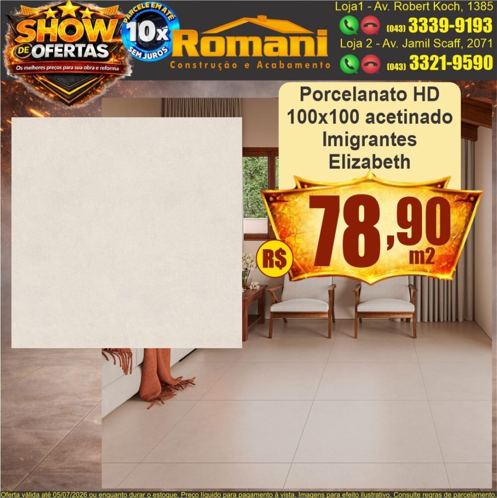 porcelanato imigrantes acetinado 100x100 elizabeth show de ofertas promocao