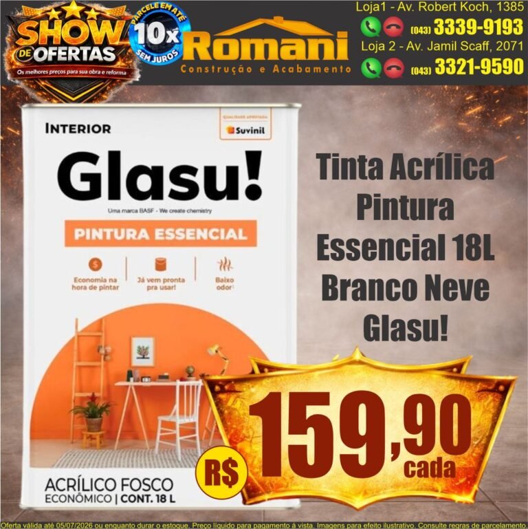 tinta acrilica pintura essencial Glasu fosco branco neve 18l suvinil show de ofertas promocao